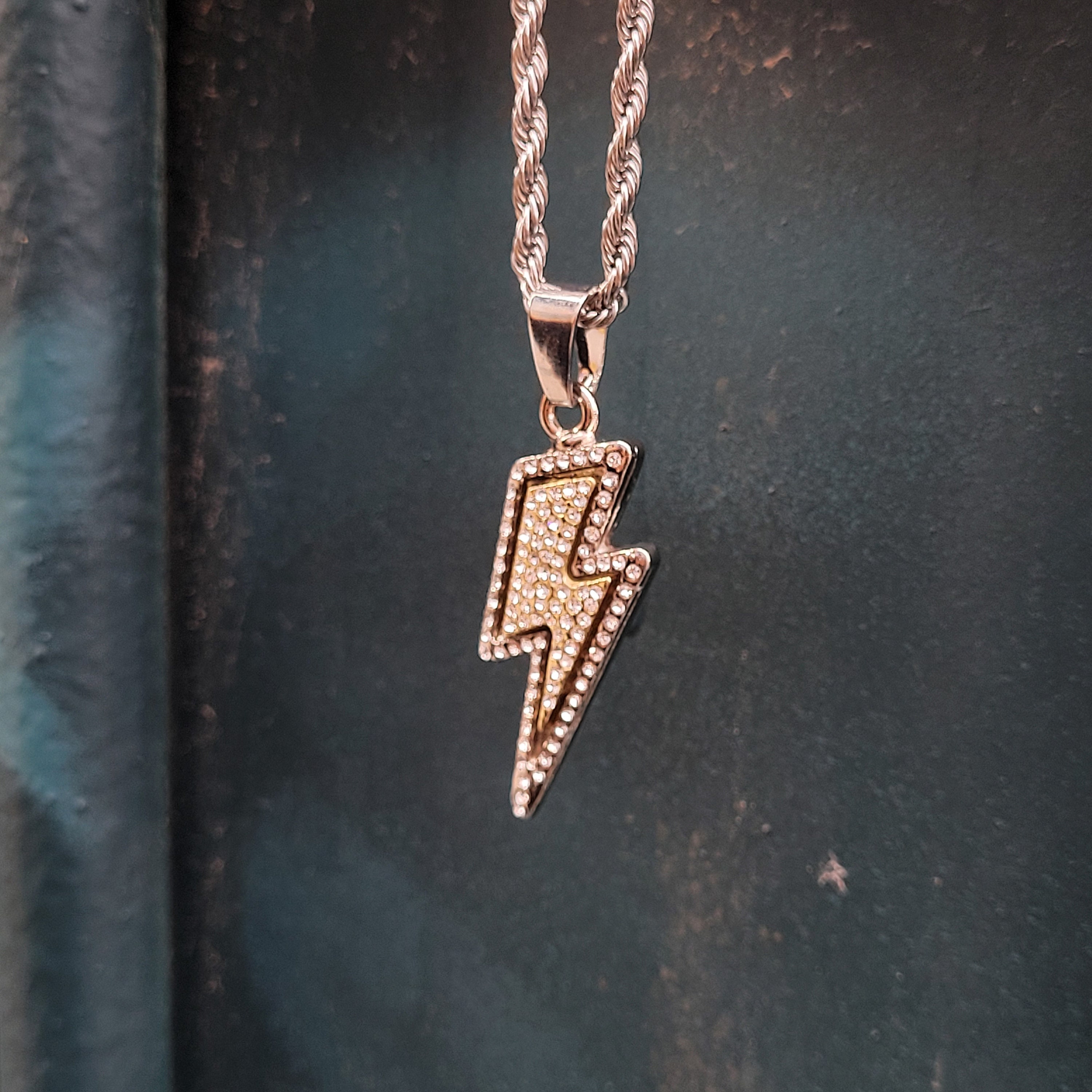 Iced out deals lightning bolt pendant