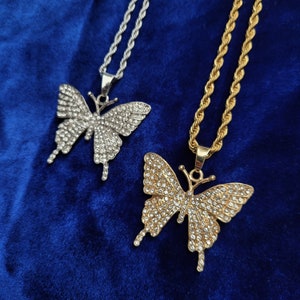 Iced Out Cubic Zirkonia Steine Schmetterling Anhänger Halskette