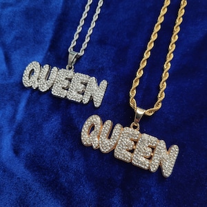 Iced Out Queen Pendant Necklace: Cubic Zirconia Hiphop Style