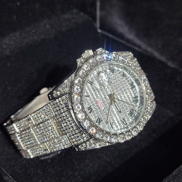 Montre hiphop bling de luxe VVS avec effet glacé simulé de qualité CZ