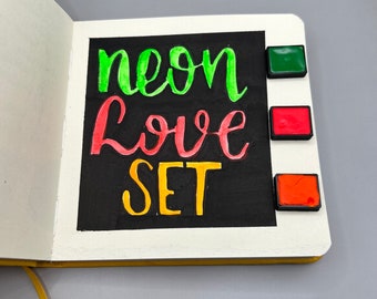 Watercolor paint set neon love