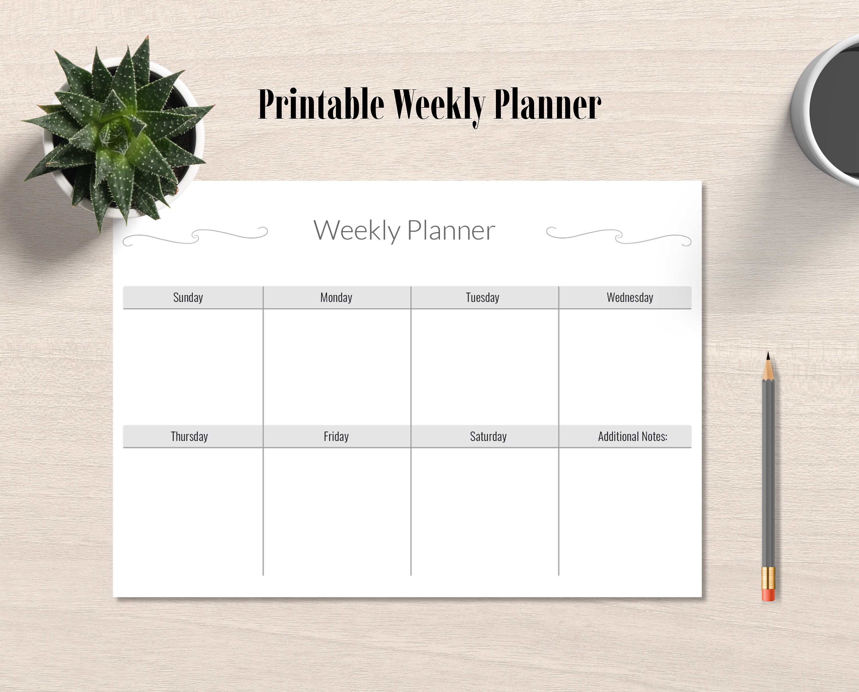 Weekly Planner Printable Planner Modern Design Sunday & Monday Start ...