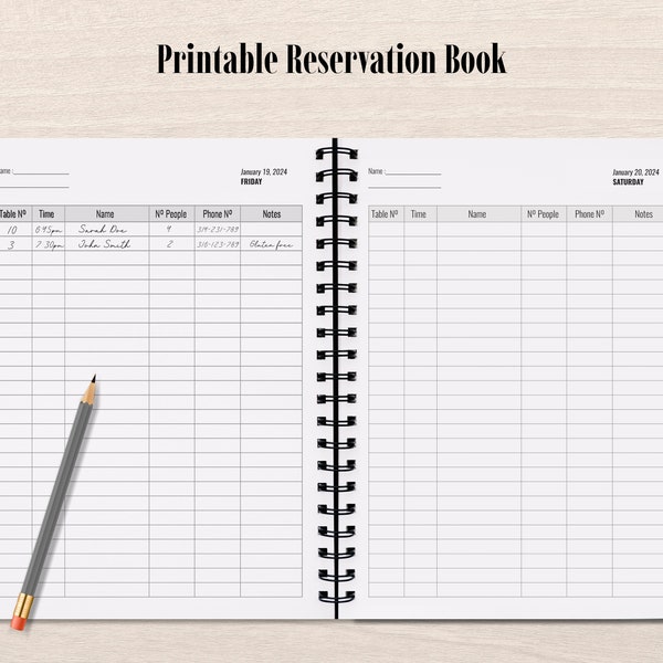 Reservation Book -- Full Year 2024 --- Printable --- Log Book