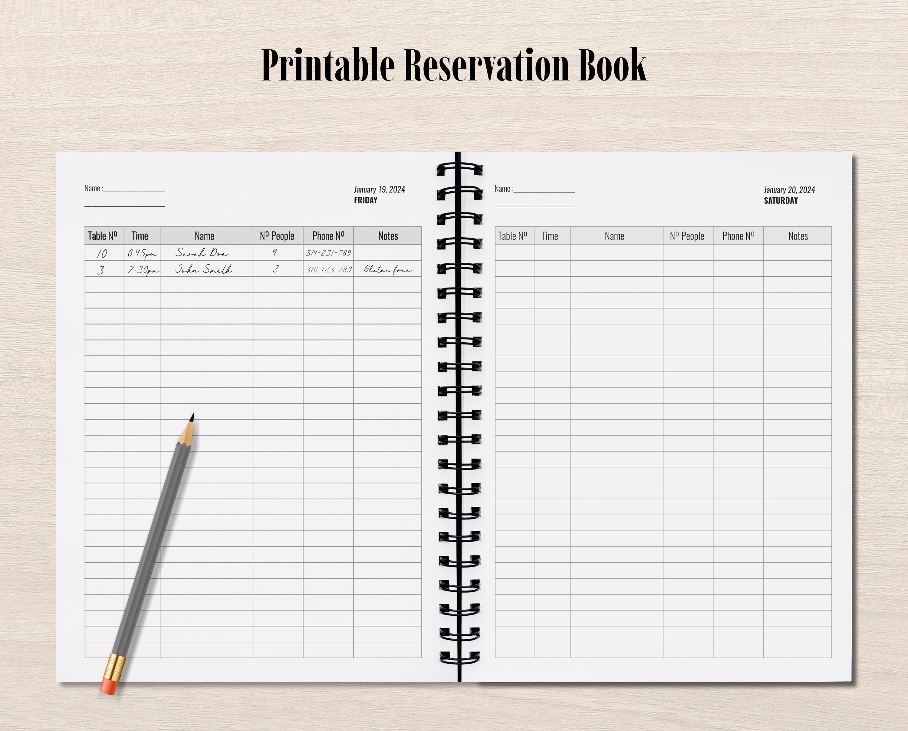 Cahier de réservation restaurant 2024: 2 pages par jour (Déjeuner / Dîner),  Agenda pour 72 réservations par jour en grand format A4