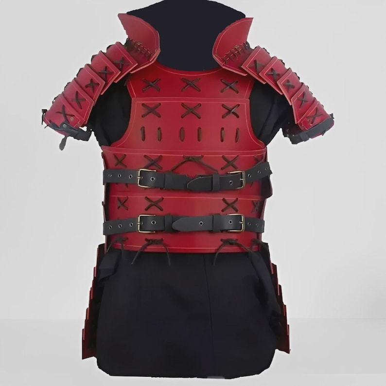Sca Samurai Handmade Red Leather Samurai Armor Chest & Shoulder Suit for LARP/SCA ...