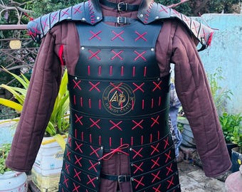 Samurai  costume Leather Armor medieval Costume Black