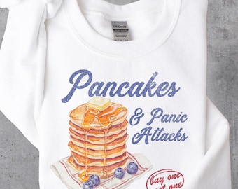 Sweatshirt pannenkoeken en paniekaanvallen, grappige geestelijke gezondheid ronde hals, sarcastische geestelijke gezondheid trui, grappig cadeau voor hem en haar