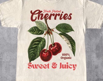 Retro Cherries Commercial Graphic Shirt, Vintage Cherry T-Shirt, Unisex Cotton Tee, y2k Style T Shirt, Cool Gift For Him & Her