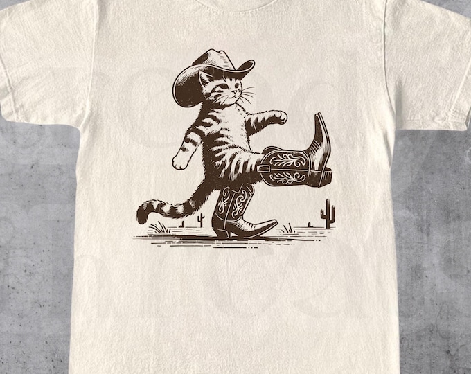 Western Cowboy Cat Shirt, Vintage Kitten T-Shirt, Retro 90s Cowgirl Desert Shirt, Funny Ranch Cat T Shirt, Cat Lovers Gift, Unisex Tee