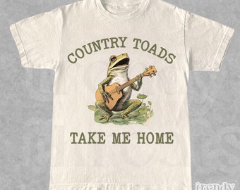 Country Roads Take Me Home T-Shirt | Retro Shirt | Unisex Meme Tee | 90s Frog Shirt | Frog Playing Guitar