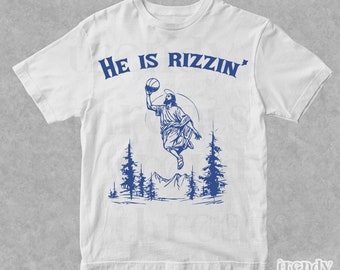 He Is Rizzin' Vintage Graphic T-Shirt | Vintage Jesus Playing Basketball | Unisex Adult Oversize Shirt | Retro 90s Funny Tee | Jesus Gifts