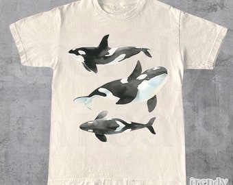 Camiseta Trío de Orcas, Camiseta Retro de Orcas, Camiseta Vintage de Animales Marinos, Camisetas de Orcas, Camisetas de Océano, Camisetas de Peces, Camisetas Marinas