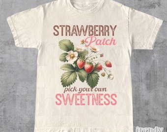 Strawberry Vintage Shirt, Cute Fruit Design Tee, Everyday Casual Wear, Retro Graphic Tee, Casual Summer Wear, Strawberry Patch