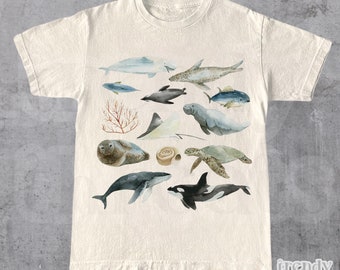 Vintage Sealife T-Shirt | Ocean Nature Lover Shirt | Retro 90s Shirt | Dolphin | Turtle | Whale Shirt | Orca