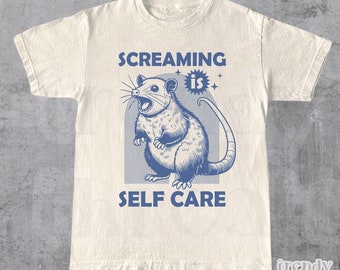 Screaming is Selfcare Rat Shirt, Funny Graphic Tee, Retro Funny Graphic Tees, Rat Shirt, Meme Graphic T-Shirt, Rodent Lover Gift