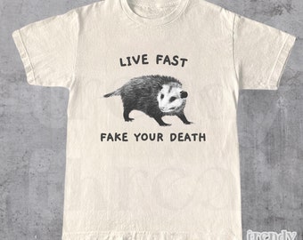 Lebe schnell Fake Your Death Opossum Vintage Unisex T-Shirt | Retro T-Shirt Geschenk für Tier-Shirt-Liebhaber | T-Shirt mit lustigen Gesichtern