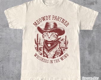 Meowdy Partner Cowboy Katzen-Shirt, Vintage Cowboy-Shirt und Tank, lustiges Cowboy-Katzen-Shirt, Katze, Western, Wilder Westen, Unisex T-Shirt, Vintage
