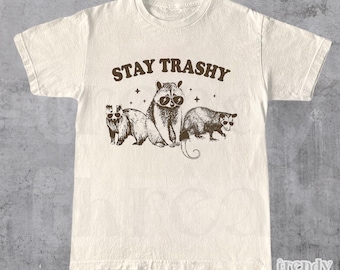 Vintage 90er Jahre Lustiges Waschbär-Shirt | Retro Y2k Boho Ästhetik, süßes Stay Trashy T-Shirt, lustige Meme T-Shirts, Cottagecore, übergroßes Waschbär-T-Shirt