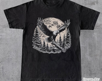 Eagle Vintage Graphic T-Shirt, Retro 90s Eagle Moon Shirt, Washed Oversized Retro 2000s Nature Tee, Y2k Gothic Shirt, Unisex Shirt, Eagle