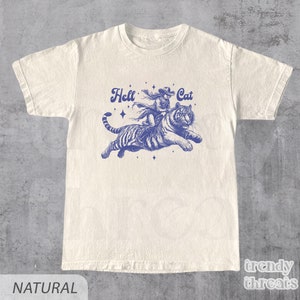 Hell Cat Cowgirl Reittiger Vintage T-Shirt, Retro 90er Jahre Cowboy Katze Unisex Erwachsene T-Shirt, Sheriff Western Grafik-T-Shirt, niedliches Y2K T-Shirt