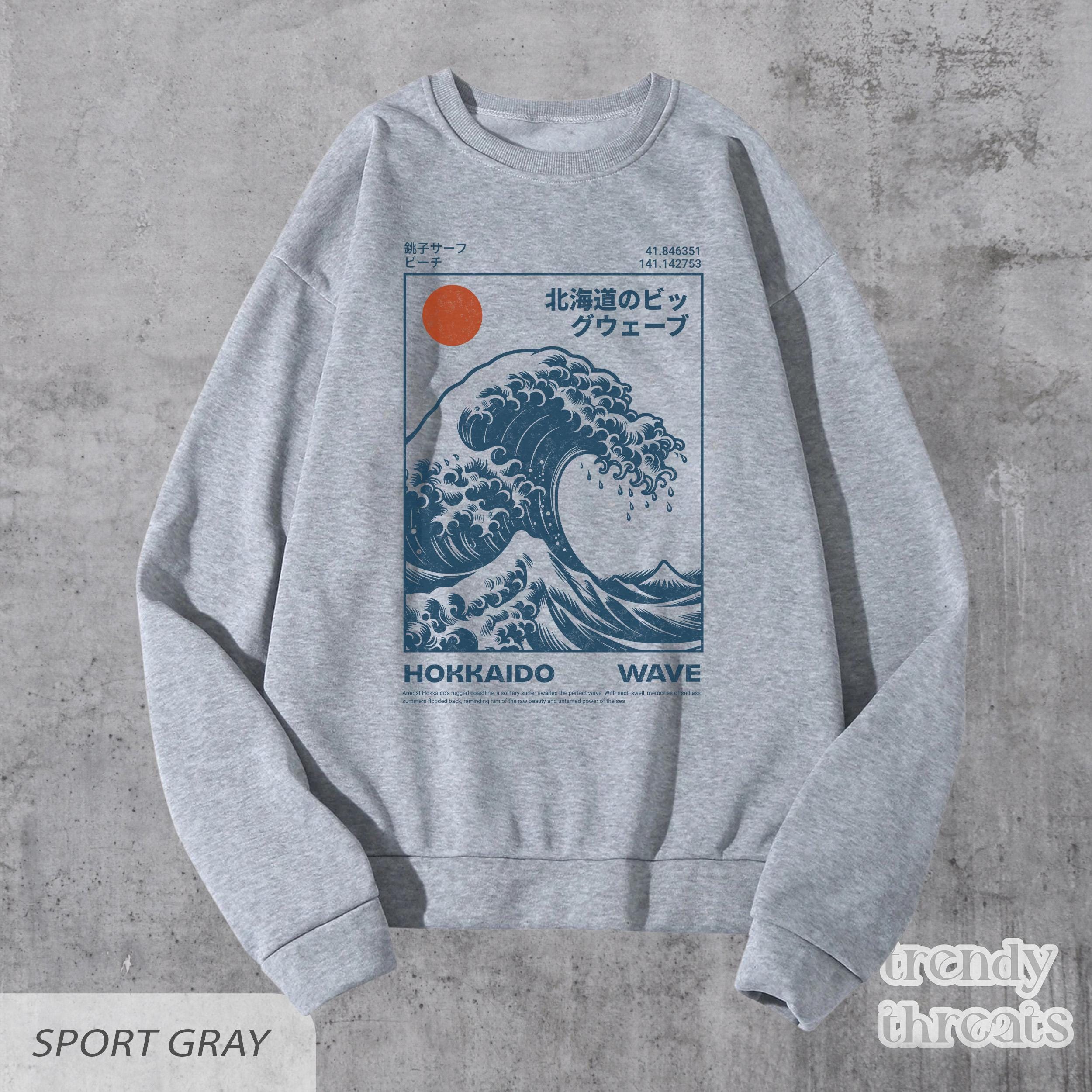 Hokkaido Wave Sweatshirt, Retro Japanese Surf Shirt, Ukiyo-e Great
