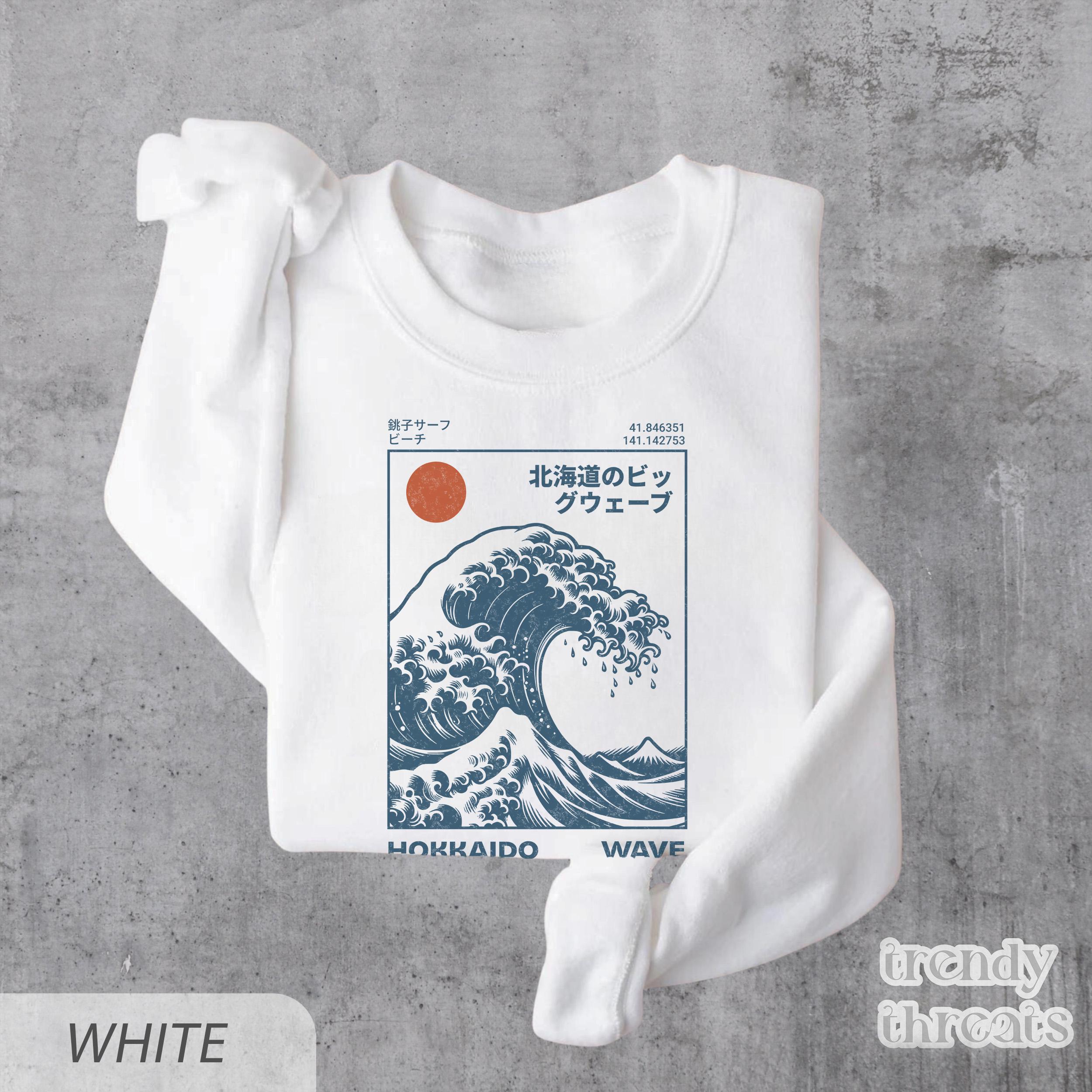 Hokkaido Wave Sweatshirt, Retro Japanese Surf Shirt, Ukiyo-e Great