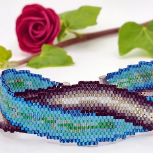 Miyuki pärlarmband, peyoteteknik, vågmönster pärlarmband, handgjorda smycken, boho armband, presentsmycken, handvävda