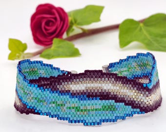 Miyuki beaded bracelet, Peyote technique, beaded bracelet wave pattern, handmade jewelry, Boho bracelet, gift idea jewelry, handwoven
