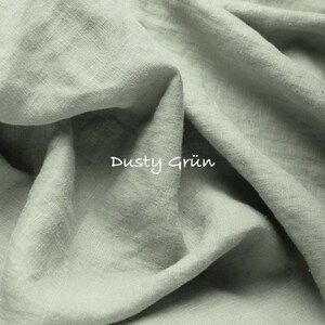 Fine linen fabric – 100% linen (stone washed), 135 cm wide, 165 g/m². For clothing, tablecloths, and decoration. Breathable, sustainable, and easy to care for. Dusty Grün
