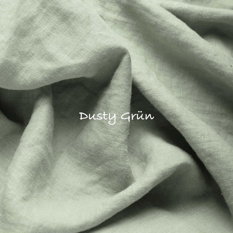Fine linen fabric – 100% linen (stone washed), 135 cm wide, 165 g/m². For clothing, tablecloths, and decoration. Breathable, sustainable, and easy to care for. Dusty Grün