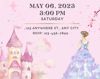 Princess Birthday Invitation, Princess Party Invitation, Princess Birthday Invite, Magical Princess Invitation, animated, mp4 Video