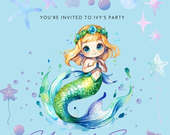 Mermaid Birthday Video Invitation: Editable Girl Party Invite
