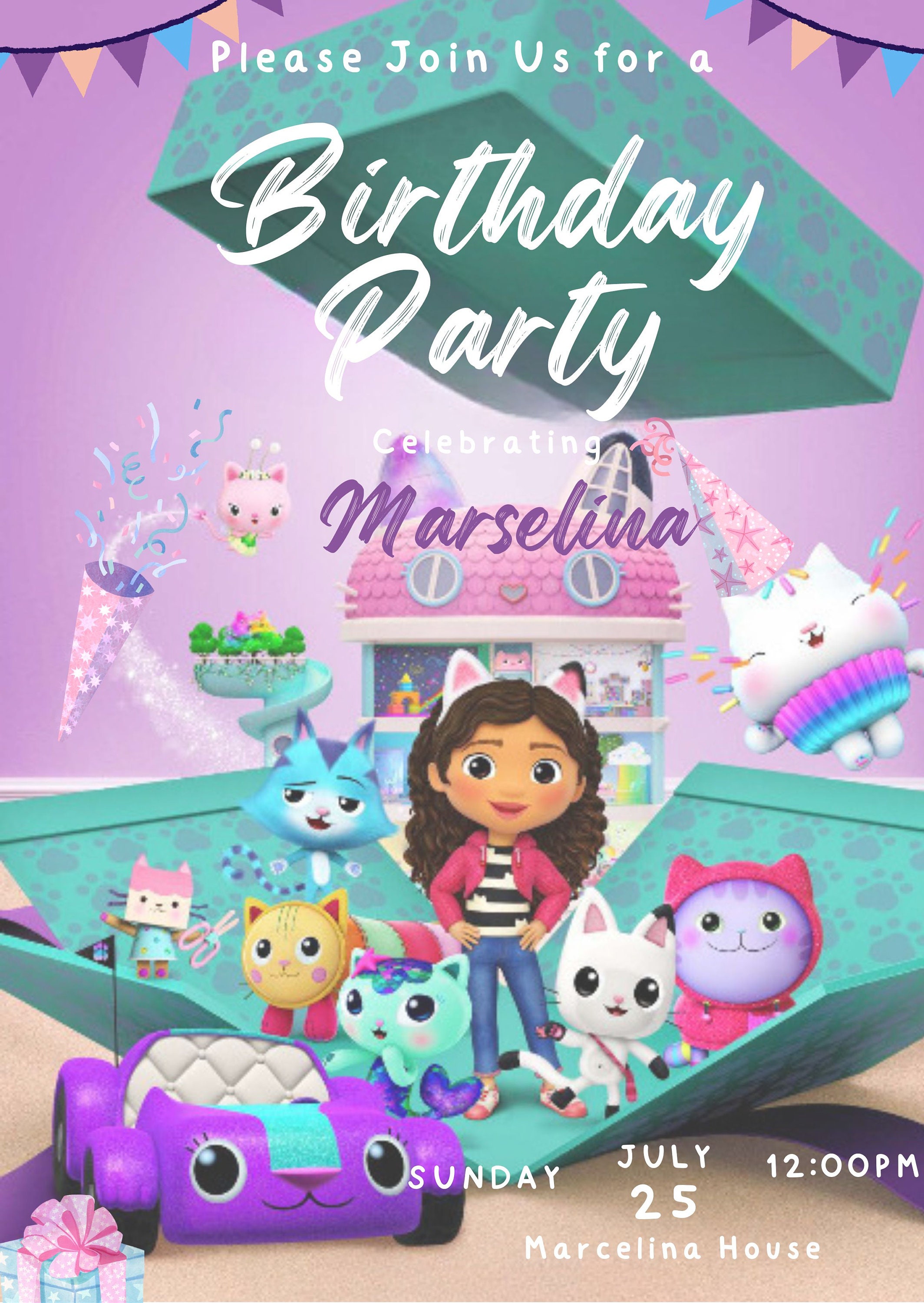 Gabby's Dollhouse Birthday Invitation, Gabby's Invitation, Gabby's