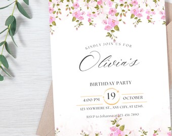 Wild Floral Birthday Invitation Girl - Editable Colorful Invite