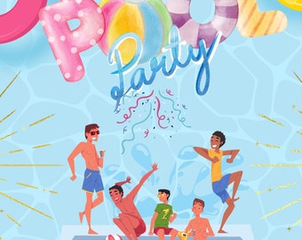 Pool Party Invitation, Animated Party Invite, Printable Birthday Editable Swim Celebration, Kids Swimming, Digital Download, Canva Template