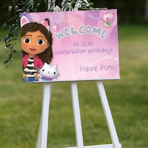 Editable Gabby's Dollhouse Birthday Welcome Sign Template, Printable Birthday Poster Sign, Kids Birthday Party Welcome Sign, Birthday Sign