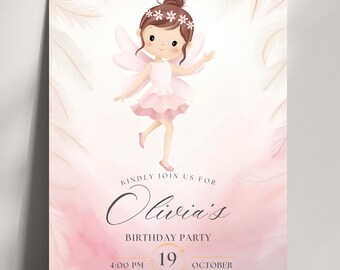Editable Ballerina Fairy Birthday Invitation Template