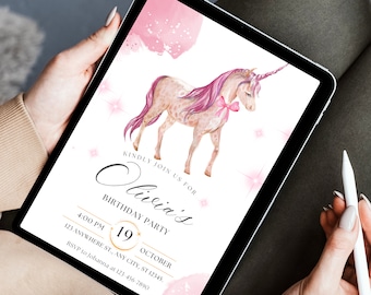 Pastel Unicorn Birthday Invitation: Sparkle Party Invite (Canva Template)