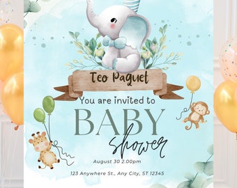 Elephant Baby Shower Invitation: Editable Printable Template (Instant Download)