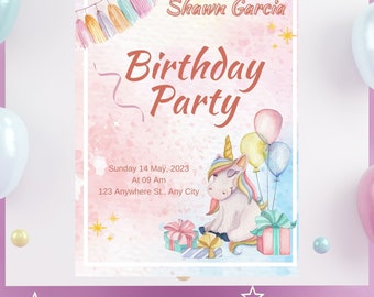 Editable Unicorn Invitation Unicorn Party, Unicorn Birthday, Magical Unicorn Invite, Instant Download