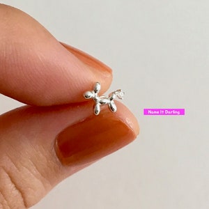 925Sterling Silver Cartilage Earring with CZ, stud earring, helix earring, dog piercing, cartilage piercing, poodle earring, animal piercing