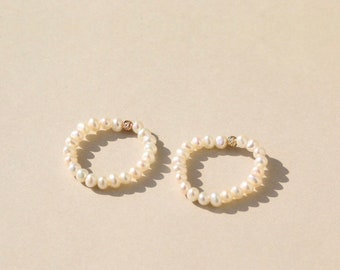 Real Freshwater Pearl Ring, Elastic Ring, Pearl Ring with 925 silver 28k real gold plated