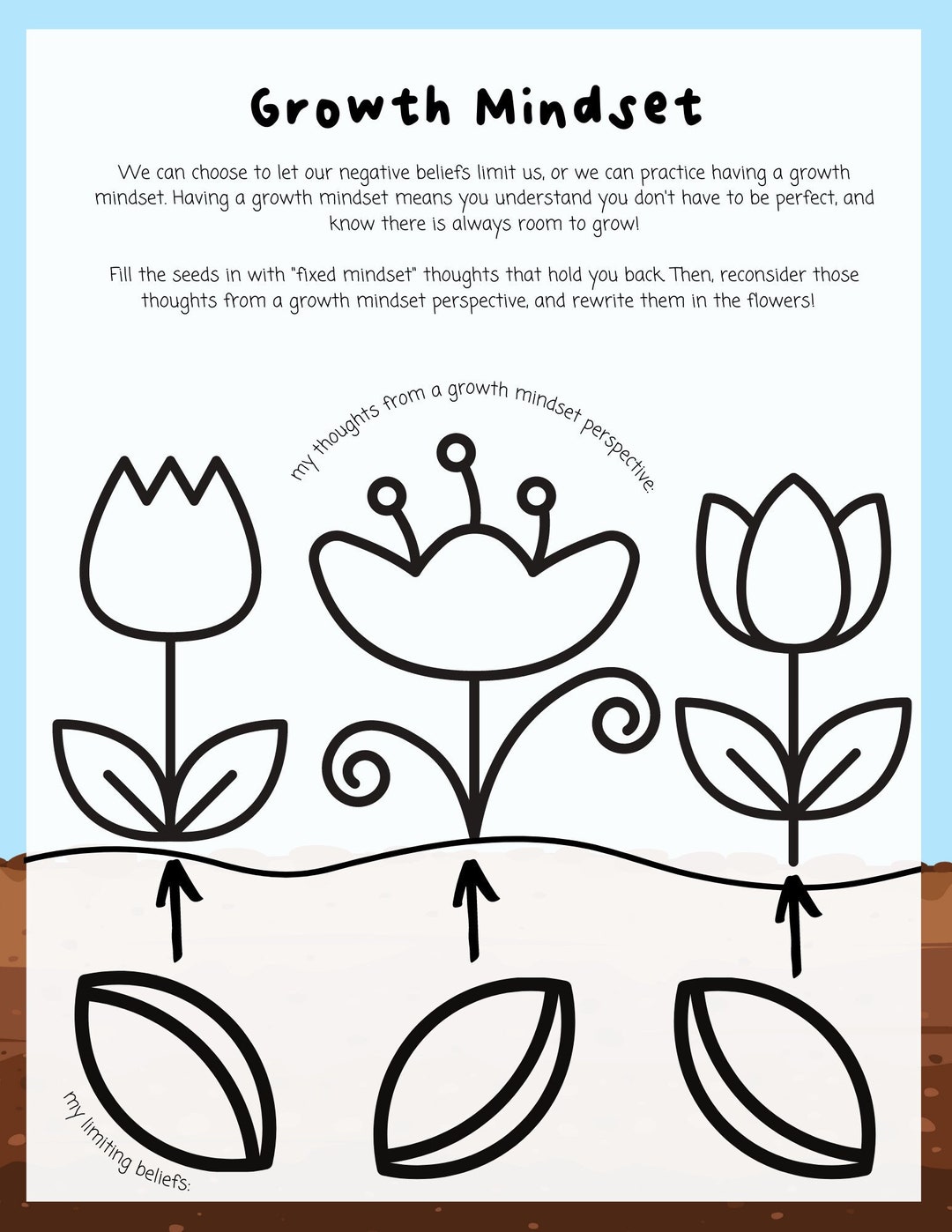 Growth Mindset SEL Child Therapy classroom Worksheet Etsy