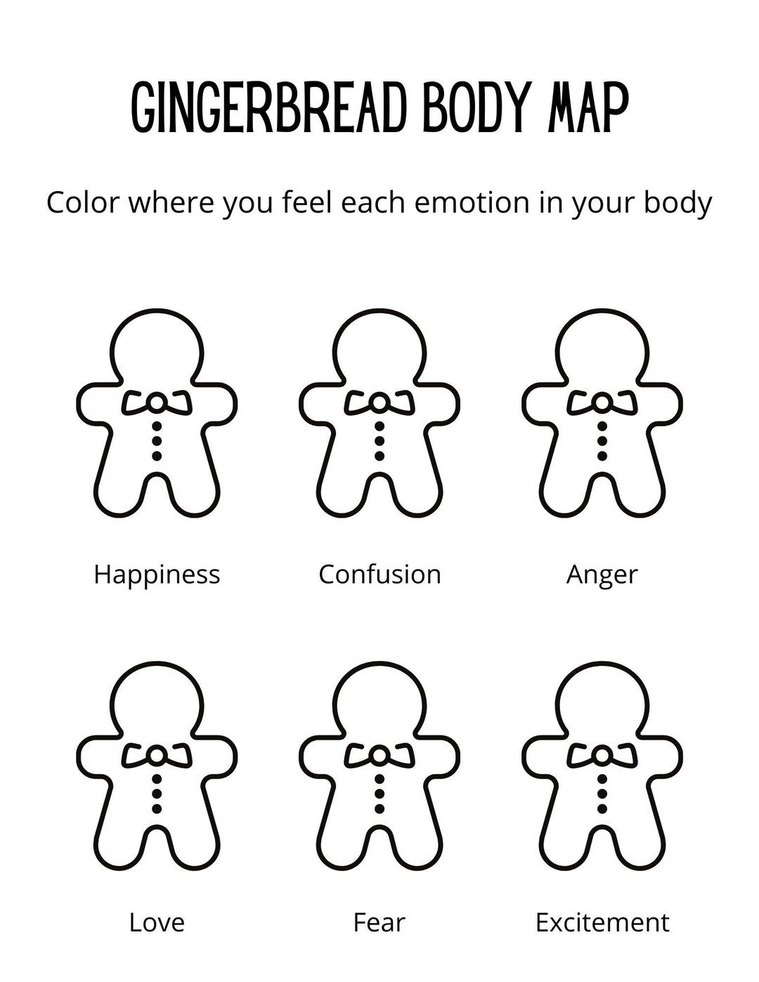 Gingerbread body map therapy worksheet etsy