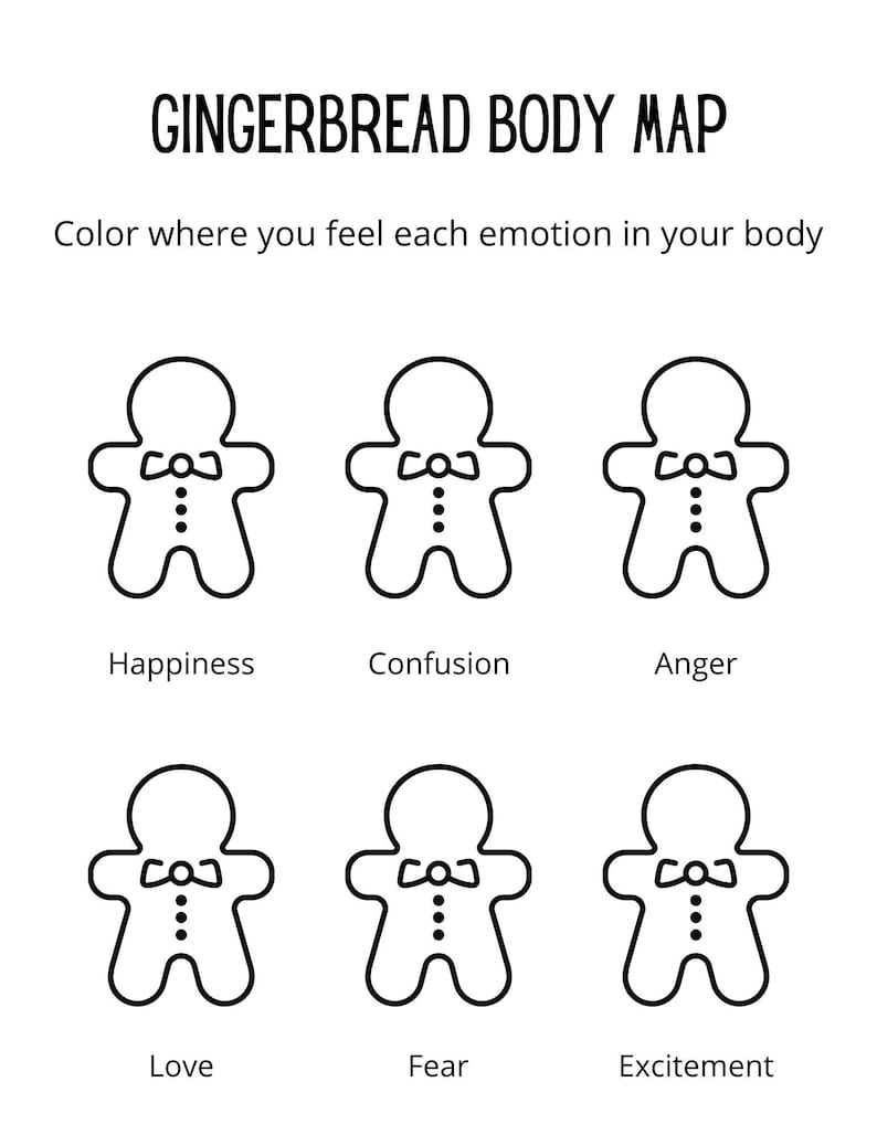 Gingerbread Body Map Therapy Worksheet Etsy