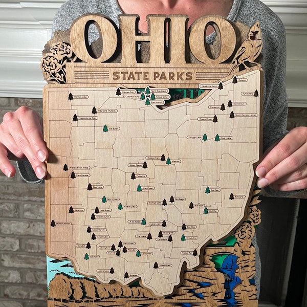 Customizable Ohio State Park Tracking Map, State Parks Markers, Personalized State Park Map, Home Decor, Gift Travelers Hikers, Bucket List