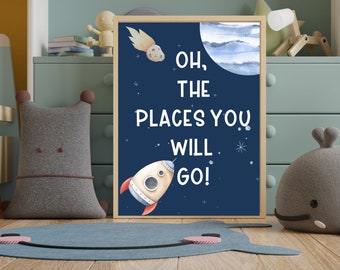 Space Nursery Digital Print, We Love You To The Moon And Back, Space Print, Kids Space Theme Poster, Bedroom Print