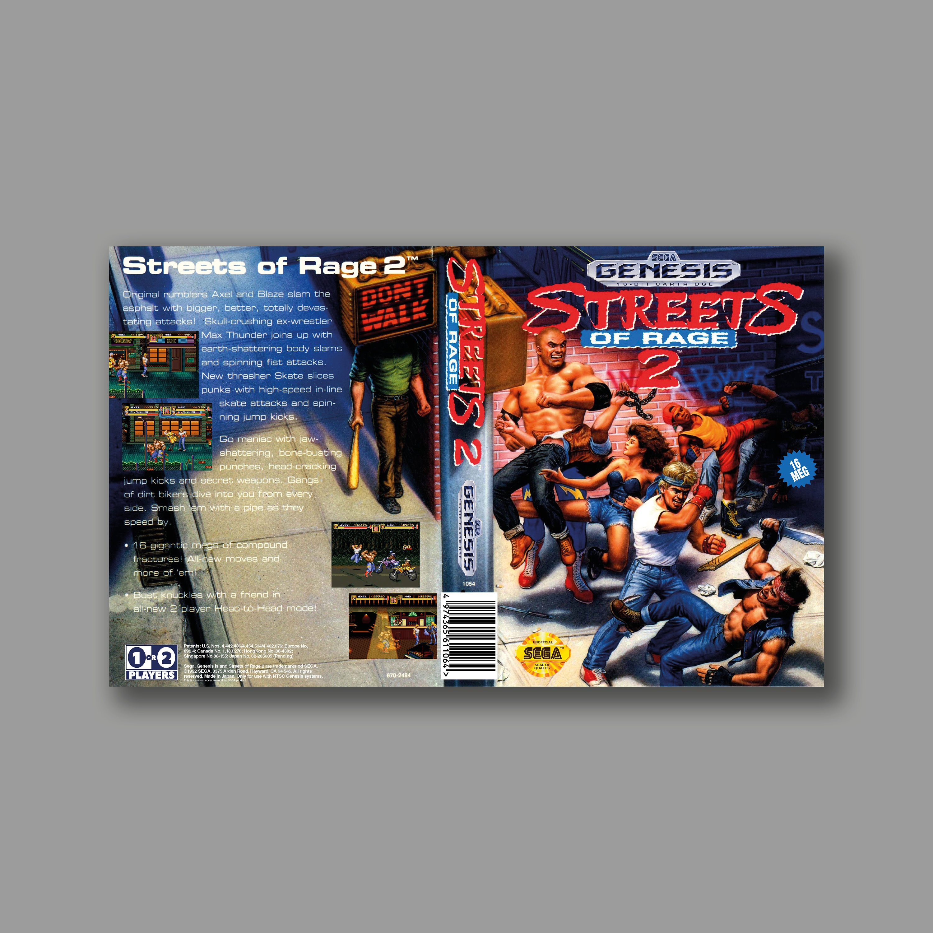 Replacement Cover - Streets of Rage 2 (US Version) - SEGA