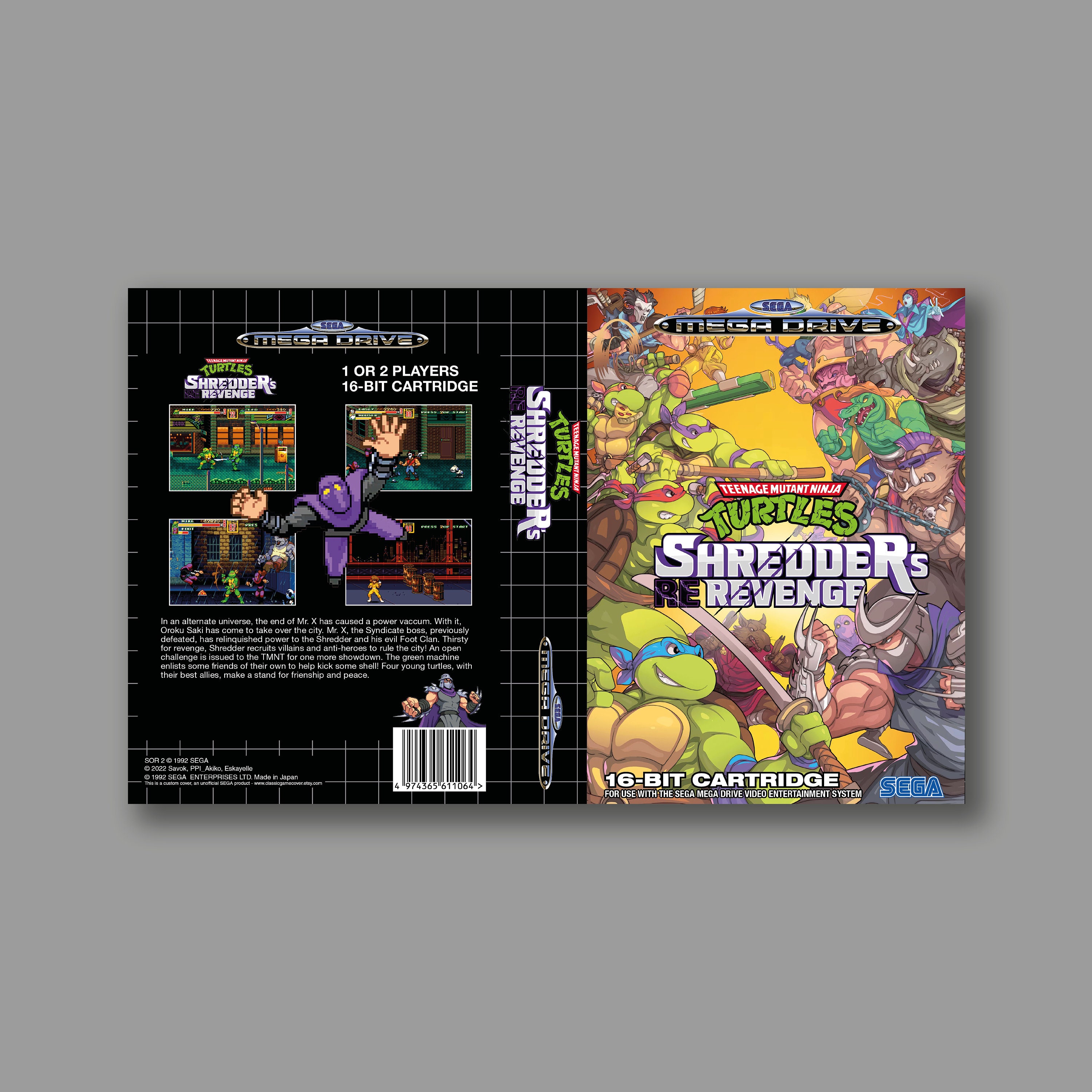 Replacement Cover - Teenage Mutant Ninja Turtles Shredder's Re-Revenge (PAL Hack Version) - Sega Megadrive Custom Game Cover - HQ Print