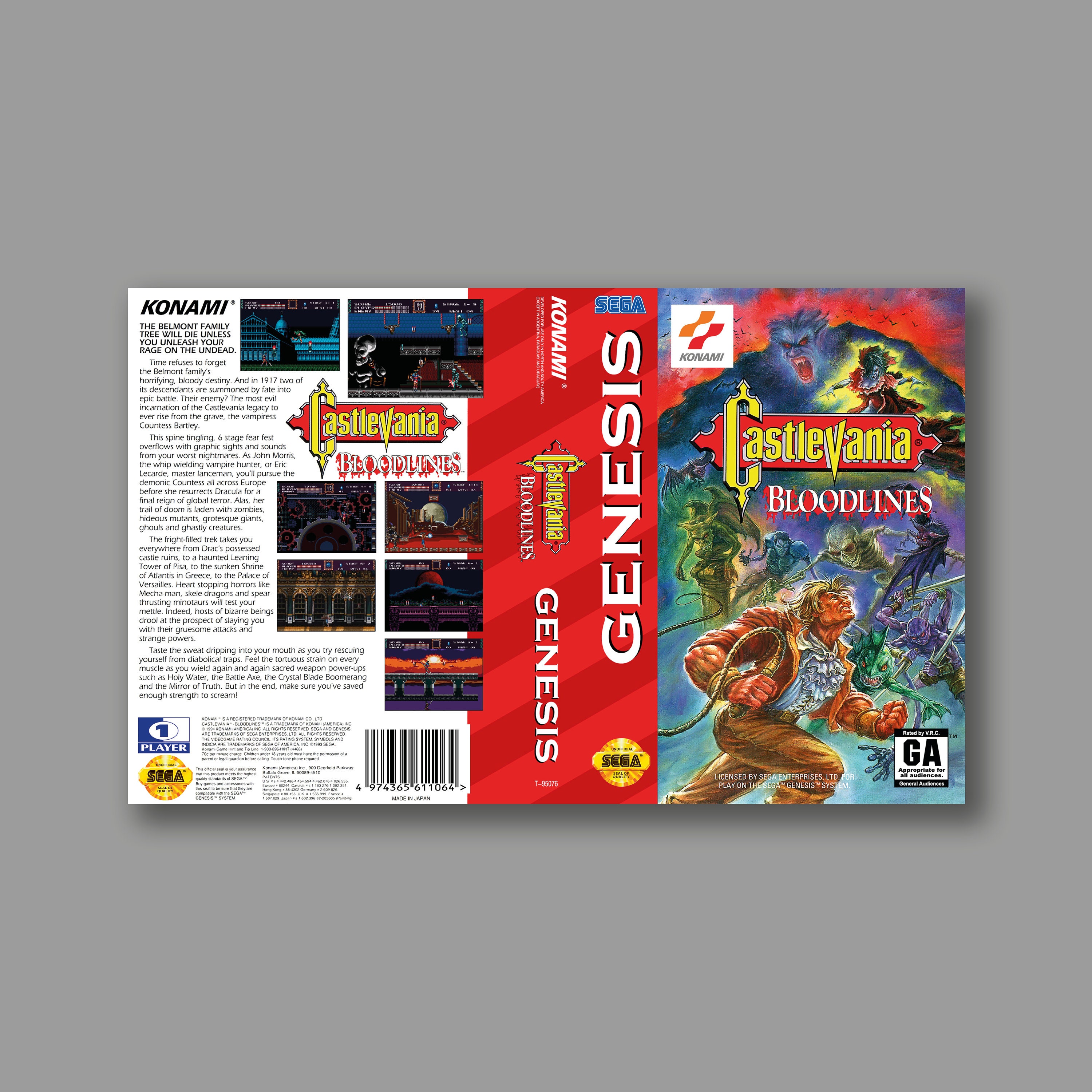 Replacement Cover - Castlevania Bloodlines (US Version) - Sega Genesis Classic Reproduction Game Cover - High Quality Print